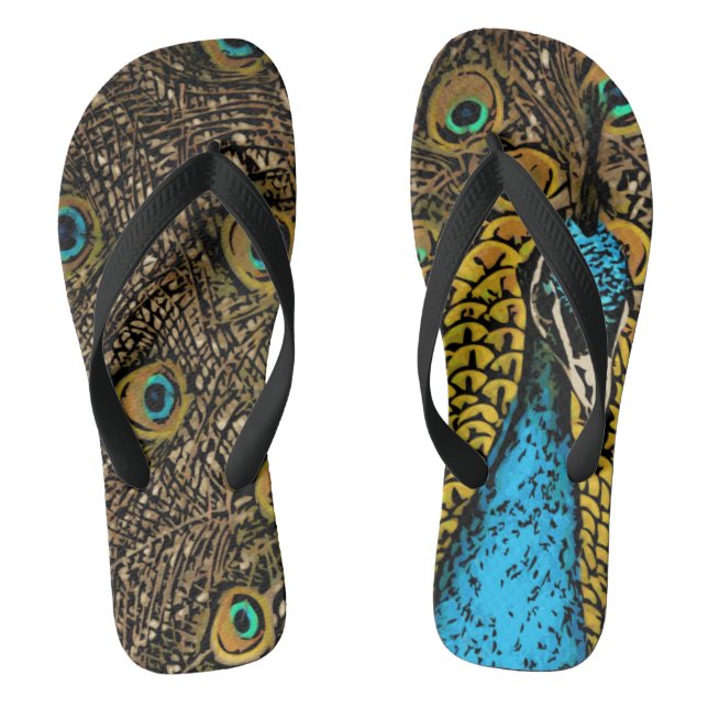 Peacock Splendor Illustration Flip Flops (Footbed)