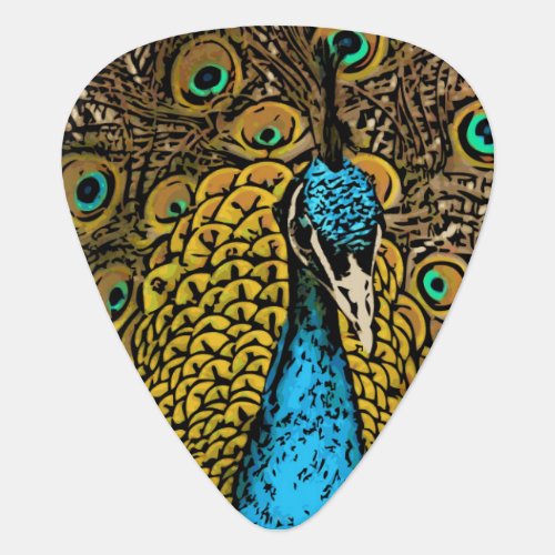Peacock Splendor Illustration Guitar Pick