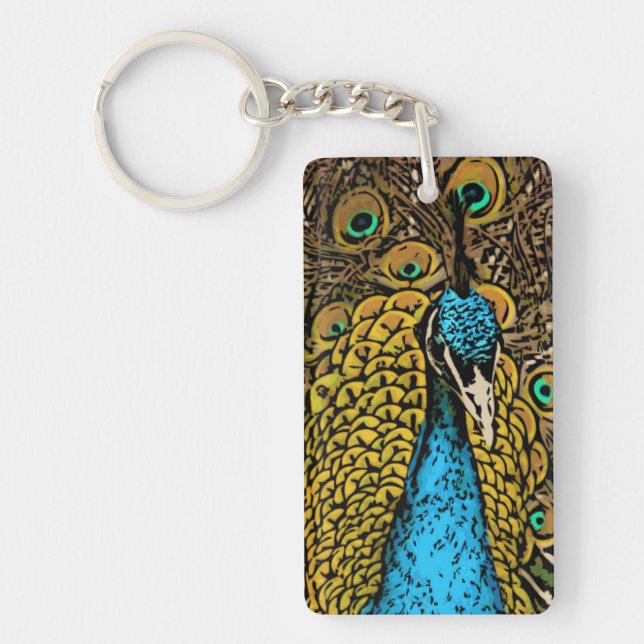 Peacock Splendor Illustration Keychain (Front)