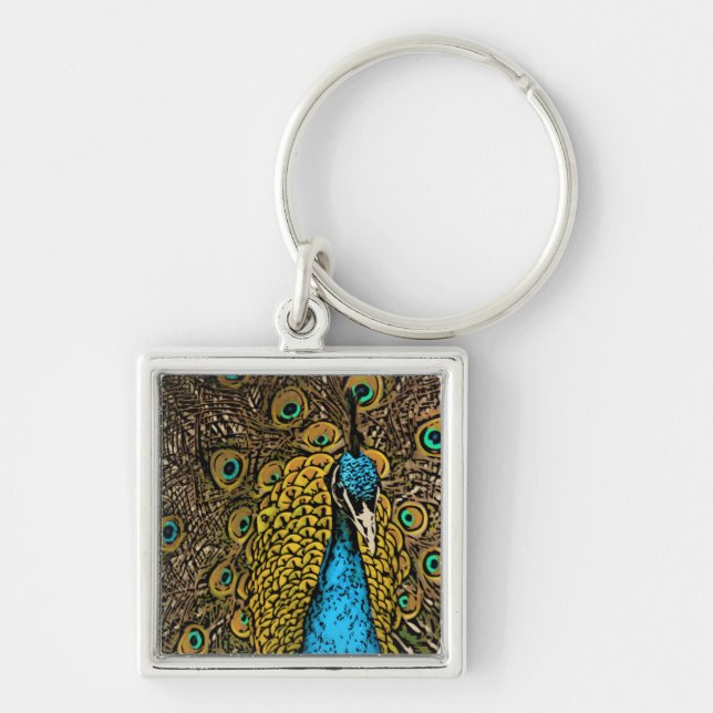 Peacock Splendor Illustration Keychain (Front)