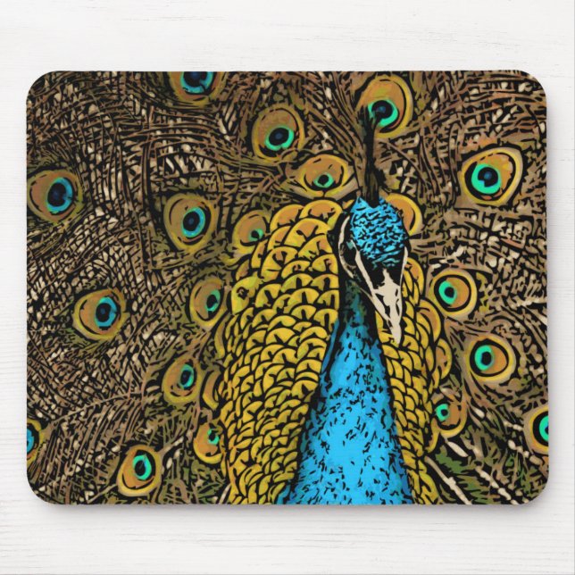 Peacock Splendor Illustration Mouse Pad (Front)