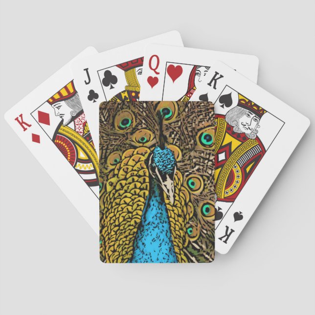 Peacock Splendor Illustration Poker Cards (Back)