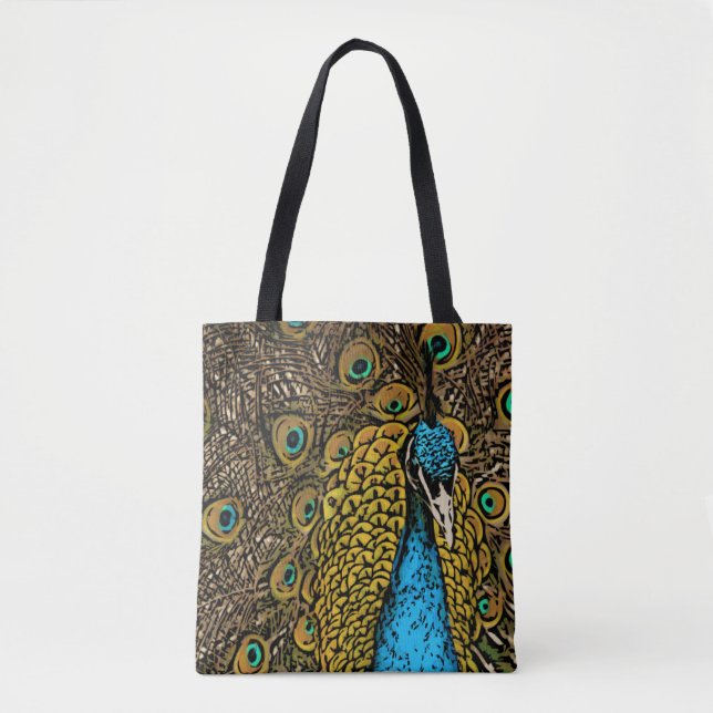 Peacock Splendor Illustration Tote Bag (Front)