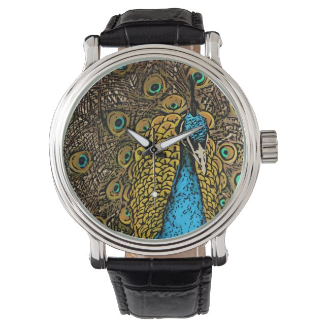 Peacock Splendor Illustration Watch (Front)