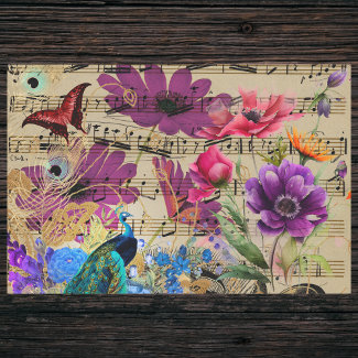 Peacock Spring Flowers Musical Score and Butterfly