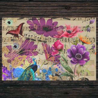 Peacock Spring Flowers Musical Score and Butterfly