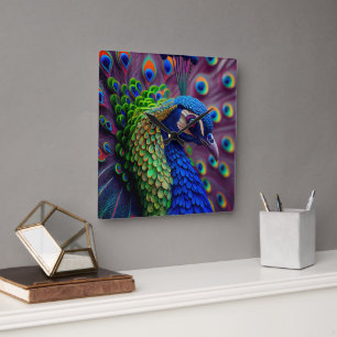 Peacock Square Wall Clock