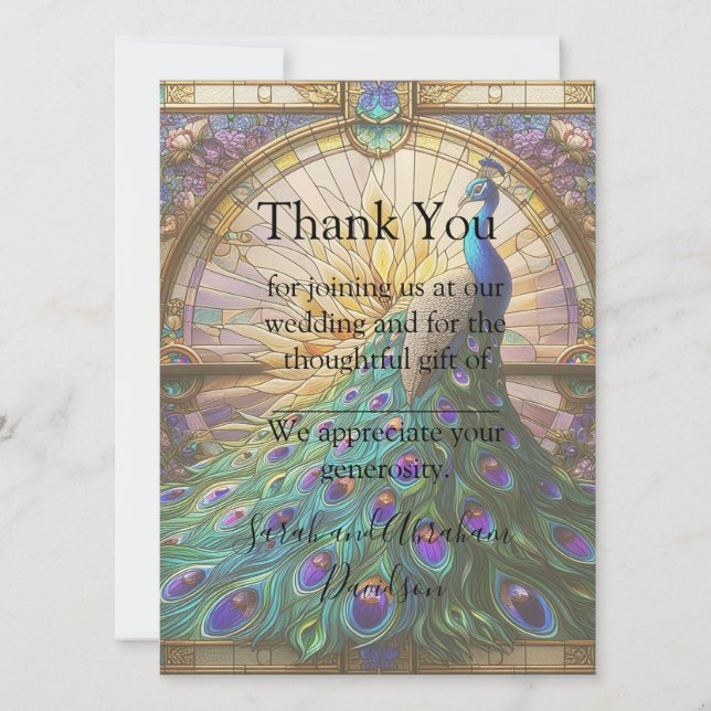 Peacock Stained Glass Pre-filled Thank You Cards (Front)