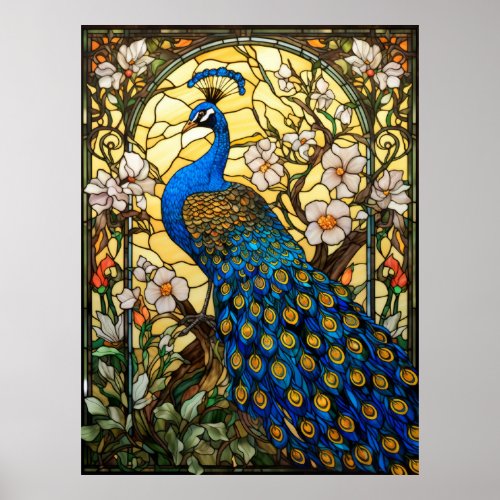 Peacock Stained Glass Window Design Poster