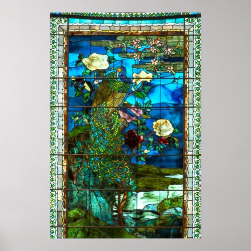 Peacock stained glass window poster