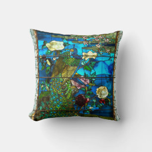 Peacock stained glass window throw pillow