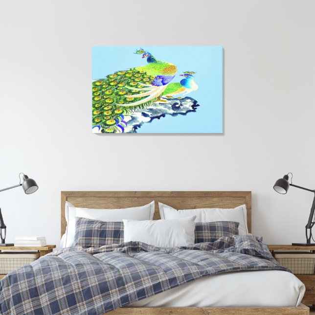 Peacock Standing 3 Wrapped Canvas Print (Insitu(Bedroom))