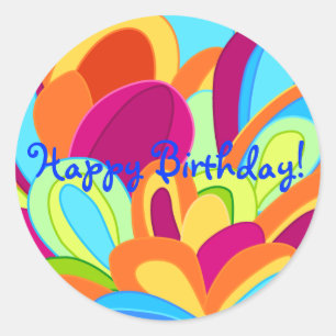 Peacock Stickers- Happy Birthday Classic Round Sticker