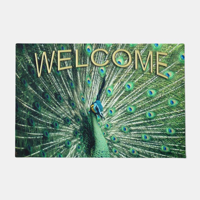 Peacock Strut Welcome Doormat (Front)