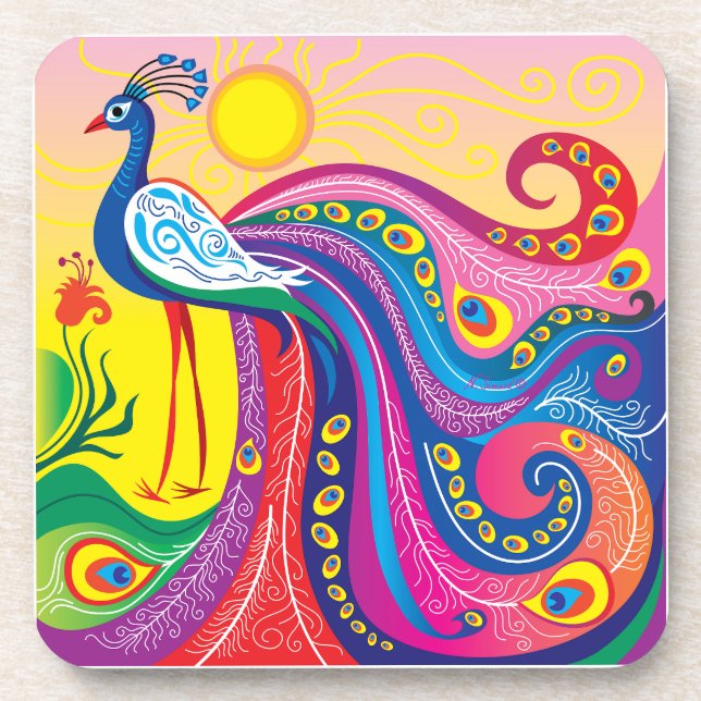 Peacock Sunrise Beverage Coaster (Front)