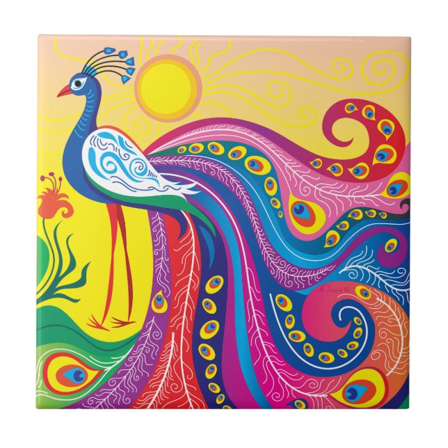 Peacock Sunrise Ceramic Tile (Front)