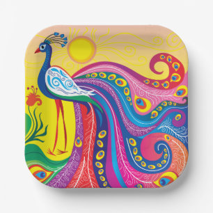 Peacock Sunrise Paper Plates