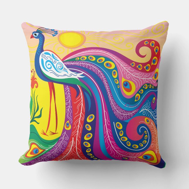 Peacock Sunrise Throw Pillow (Front)