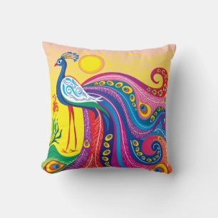 Peacock Sunrise Throw Pillow