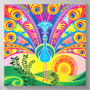 Peacock Tail Canvas Photo Tile