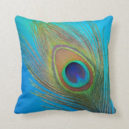 Peacock Tail Feather Throw Pillow