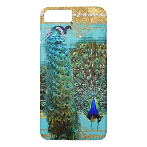 Peacock Tail Feathers Gold Glitter Baroque Jewel iPhone 8 Plus7 Plus Case