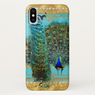 Peacock Tail Feathers Gold Glitter Baroque Jewel iPhone X Case