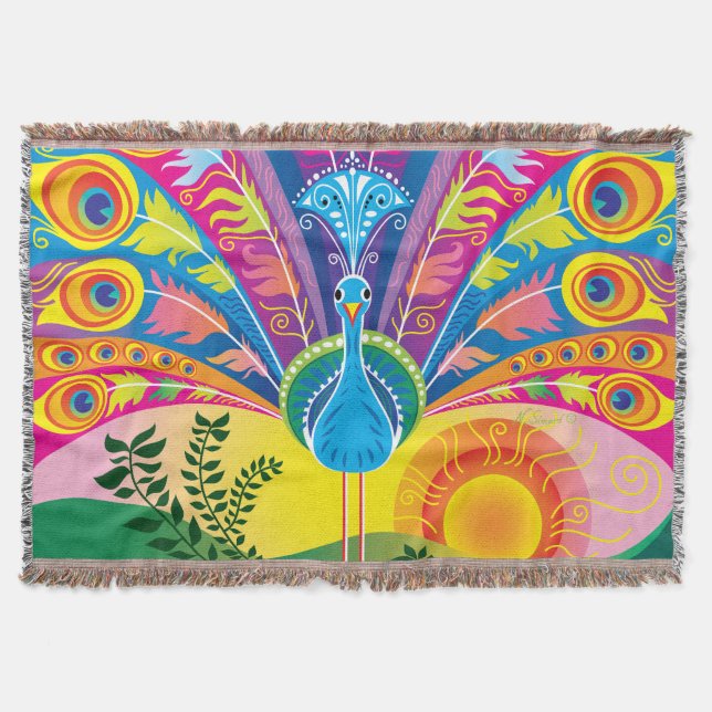 Peacock Tail Radiance Throw Blanket (Front)