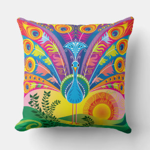 Peacock Tail Radiance Throw Pillow