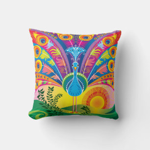 Peacock Tail Radiance Throw Pillow