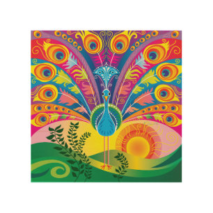 Peacock Tail Radiance Wood Wall Art