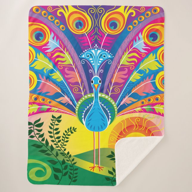 Peacock Tail Sherpa Blanket (Front)