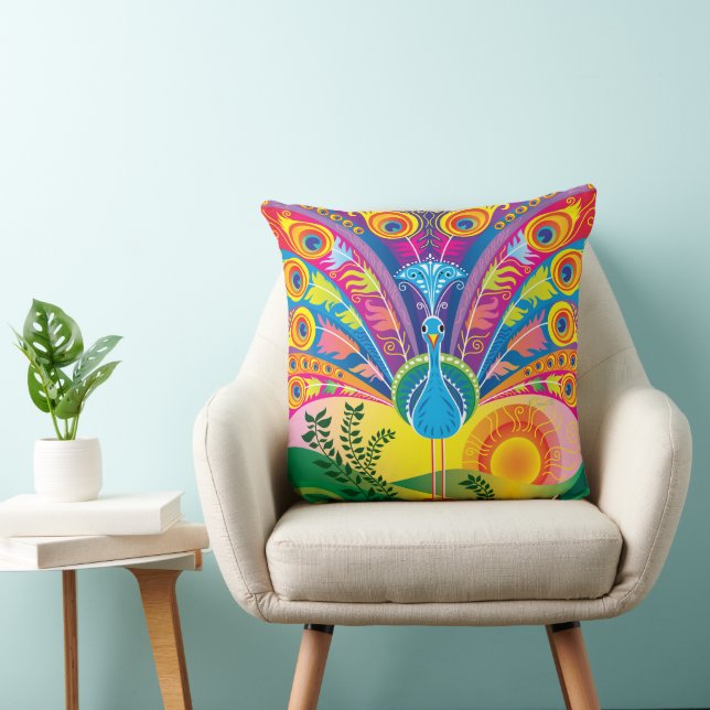 Peacock Tail Throw Pillow (Chair)