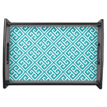 Peacock Teal Greek Key Pattern Serving Tray by heartlockedhome at Zazzle
