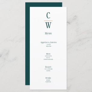 Peacock Teal Green Gold Wedding Monogrammed Menu