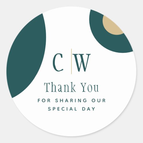 Peacock Teal Green Gold Wedding Thank You FAVOR Cl Classic Round Sticker