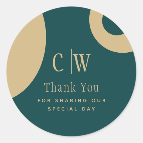 Peacock Teal Green Gold Wedding Thank You FAVOR Classic Round Sticker