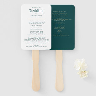 Peacock TEAL Green Wedding Program Hand Fan
