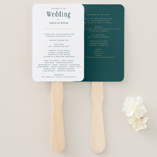 Peacock TEAL Green Wedding Program Hand Fan