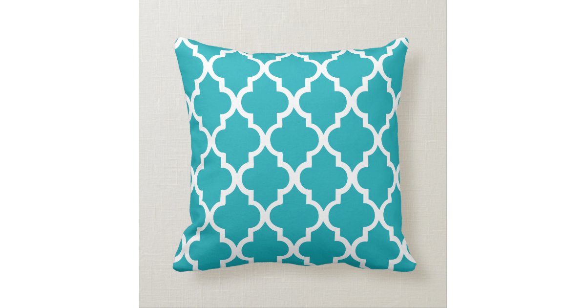 Peacock Teal Quatrefoil Pattern Throw Pillow Zazzle
