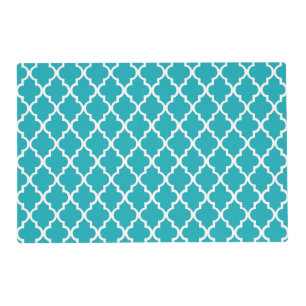 Peacock Teal Quatrefoil Tiles Pattern Placemat