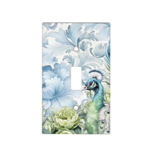 Peacock Teal & Sage Feathers Floral Damask Light Switch Cover