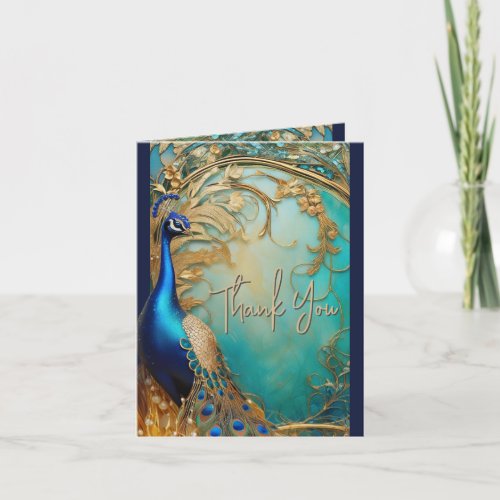 Peacock thank you art nouveau vintage chic card