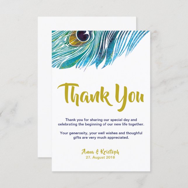 PEACOCK THANK YOU CARD (Front/Back)