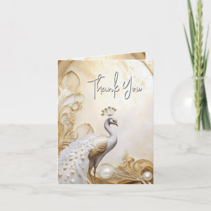 Peacock thank you elegant white gold chic card
