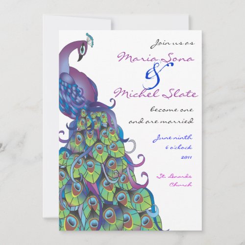 Peacock Theme Wedding Invitation Invite Blue