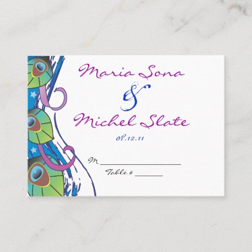 Customizable Peacock Theme Wedding Table Place Card Setting Business Card Templates