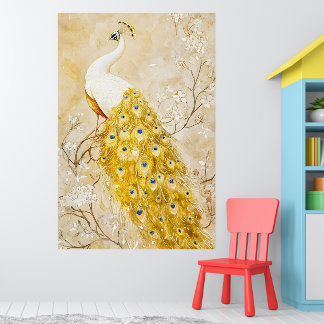peacock-themed wall art ranging from vintage-style