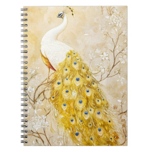 peacock-themed wall art ranging from vintage-style notebook
