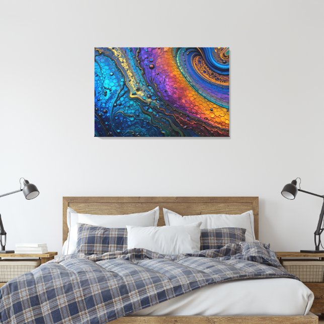 Peacock Titanium Macro Canvas Print (Insitu(Bedroom))
